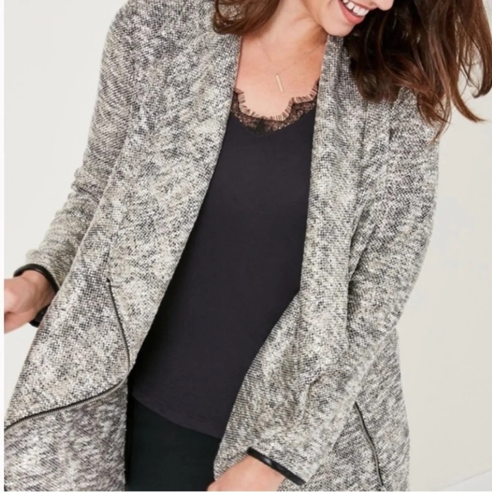 STELLA & DOT Women’s Rebel Gold Shimmer Knit Moto Jacket Zip Front Size XS - Picture 2 of 8